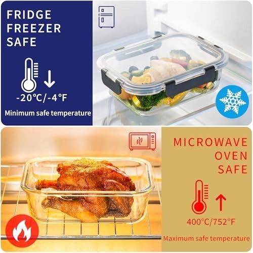 5-Pack 36 OZ Glass Storage Containers with Lids, Glass Meal Prep Containers Set,