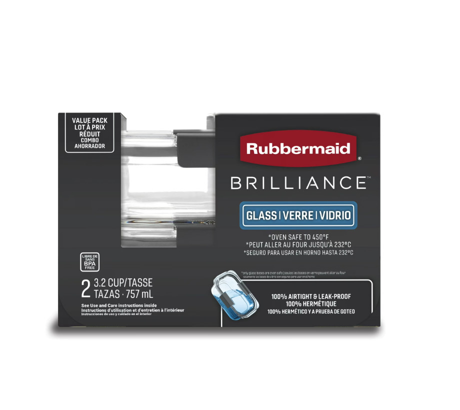 Rubbermaid Brilliance 3.2 Cup Glass Food Storage Containers, Set of 2