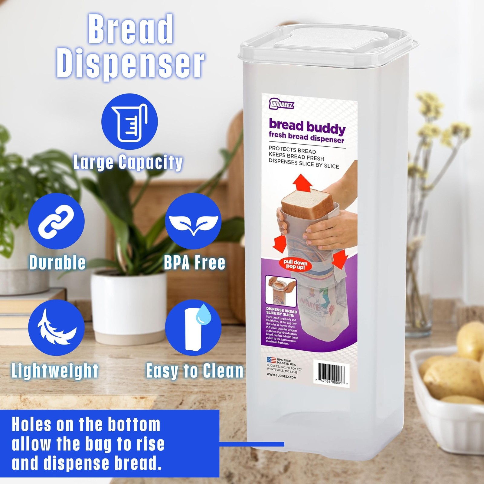 Buddeez Bread Buddy Bread Box – Keep Your Loaf Fresh – Storage Container Hold…