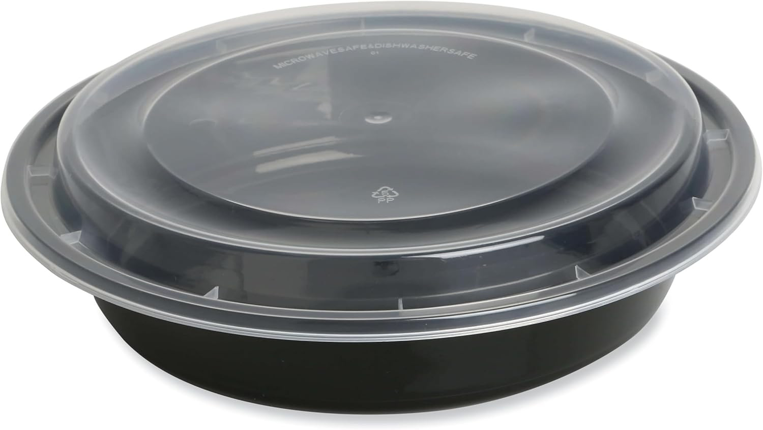 48 Oz Food Container with Lid, Black/Clear, 150 Count, Durable Plastic