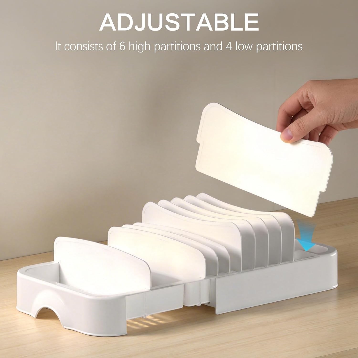 Expandable Lid Storage Organizer Adjustable Length Kitchen Food Container W/ 6
