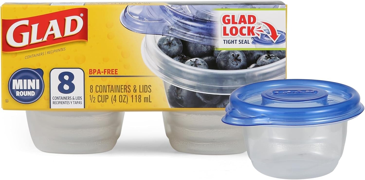 GladWare Mini Food Storage Containers | Small 4 oz – 8 Count, White,Blue