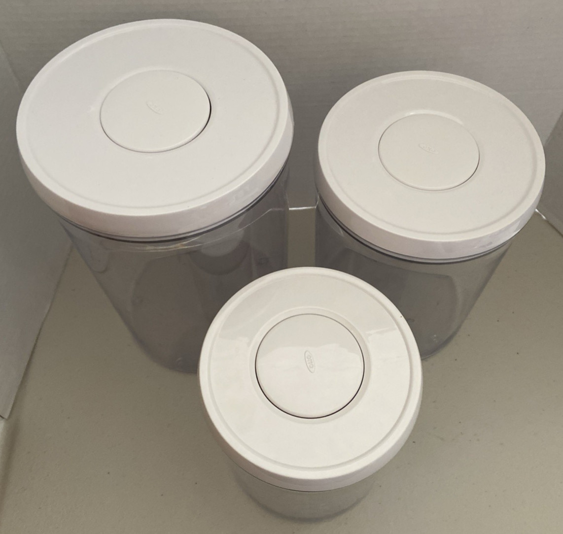 Set of 3 OXO Softworks POP Round Canisters *used*