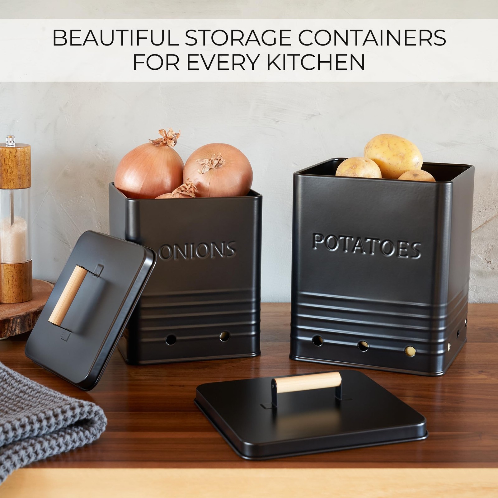 Beautiful Potato and Onion Storage Container Set, 10.1″ & 8.9″ – Perfectly Si…