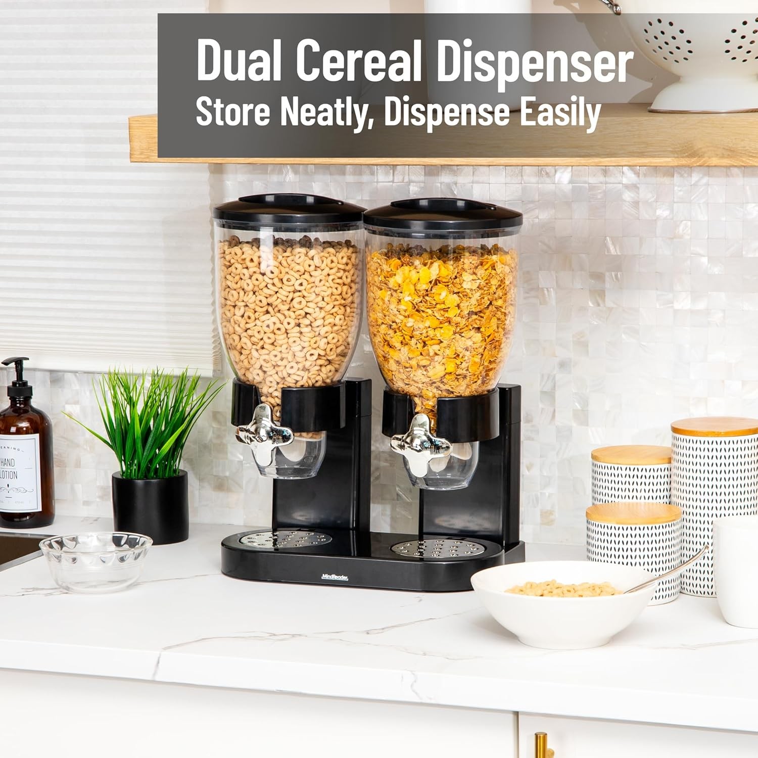 Double Dry Food Dispenser, 2 x 3.5L Countertop Containers for Cereal, Granola,