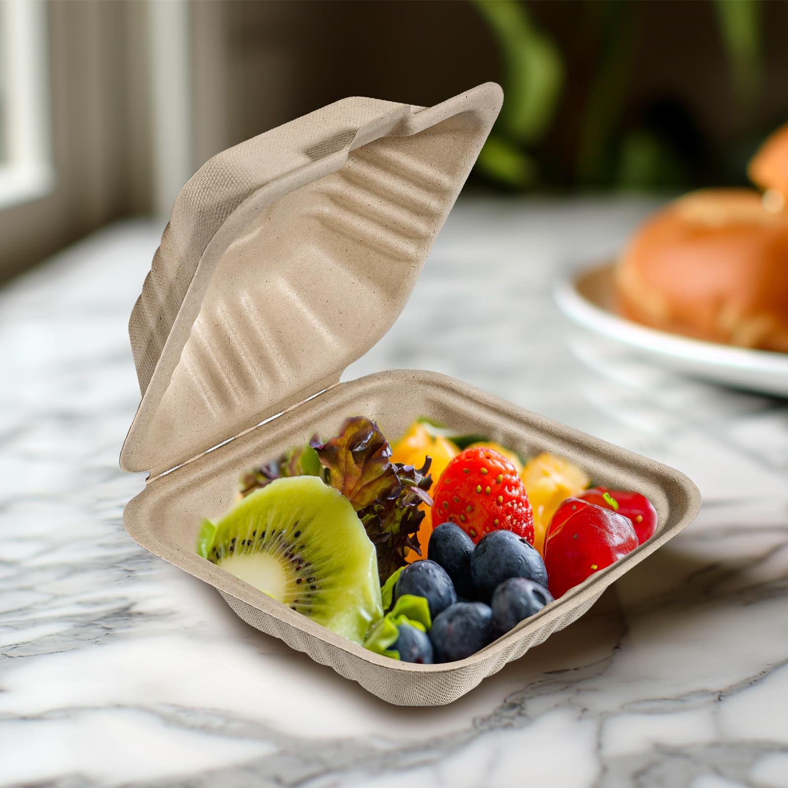 Compostable 100 Pack 6×6 Inch Disposable Square Small Lunch Box Takeout Containe