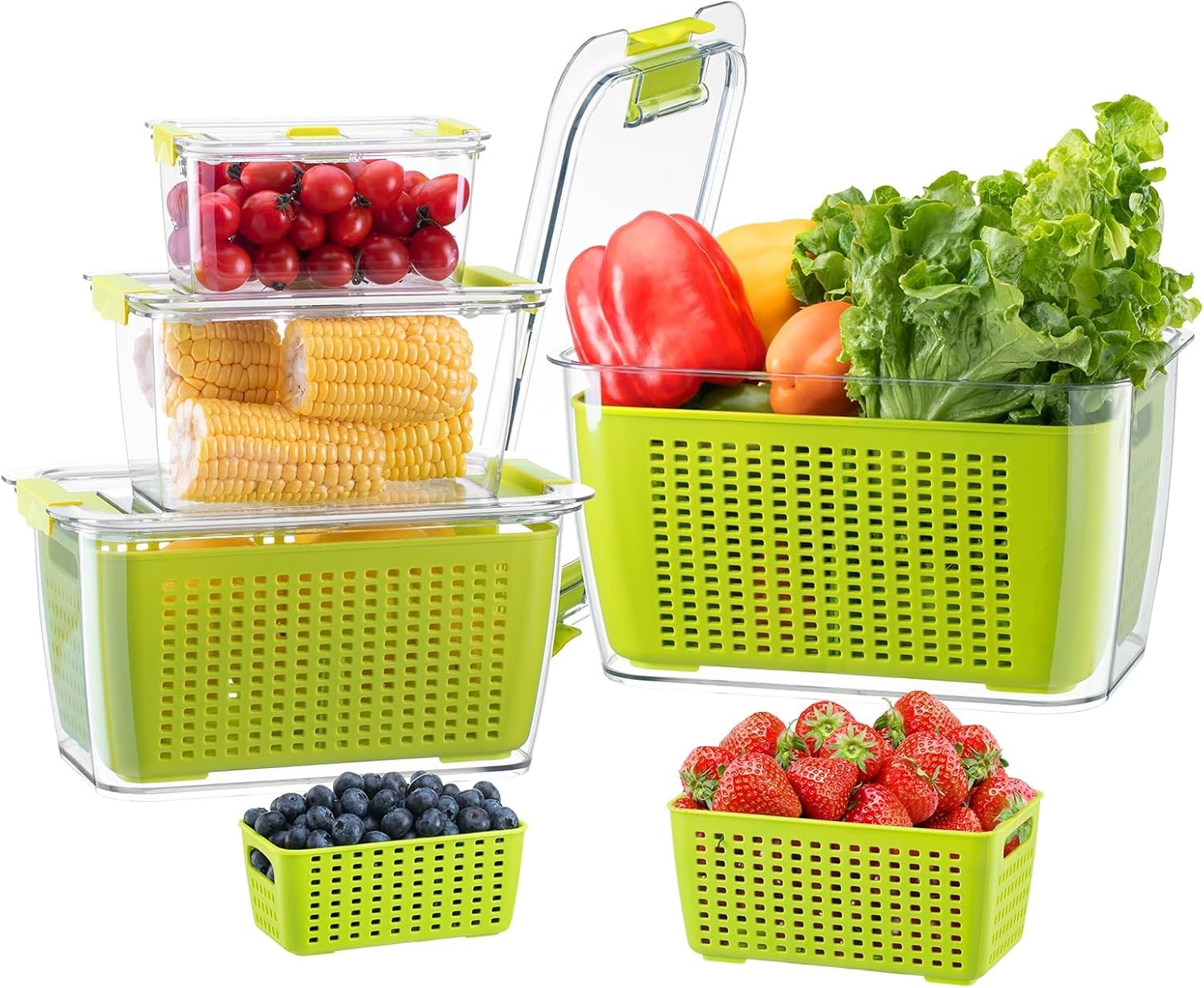 Fruit and vegetable storage box,set of 4 refrigerator storage containers