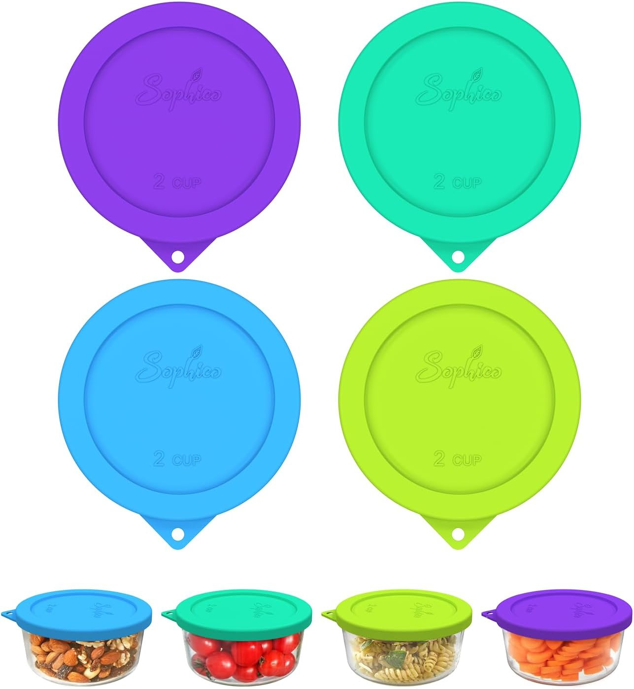 4pk Silicone Lids for Pyrex 7200-PC & Anchor 2 Cup Round Bowls – Airtight Covers