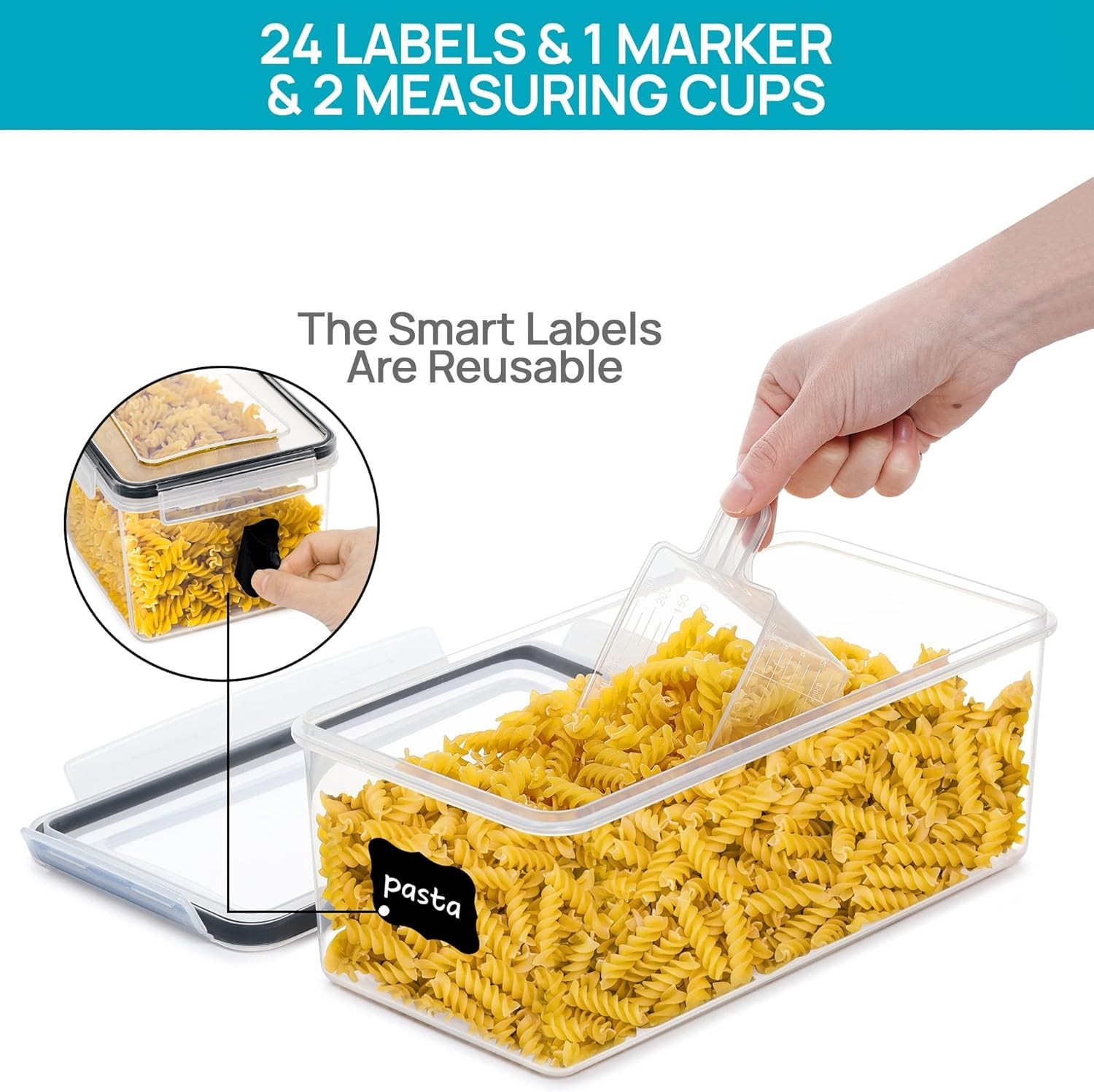 Airtight Food Storage Containers with Lids 4PCS Set 3.2L, Plastic Spaghetti C…