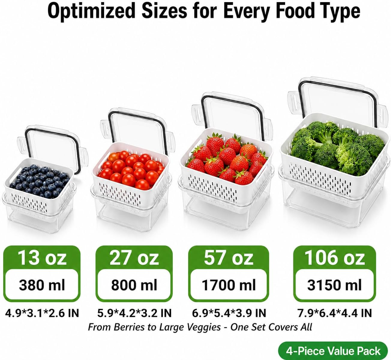Fruit Storage Containers for Fridge with Lids, Fridge Organizers and Storage Pro