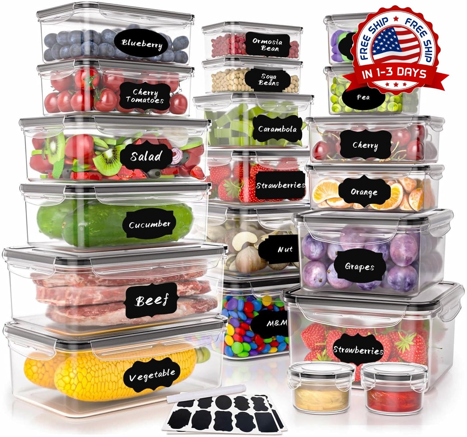40 Contenedores Herméticos Con Tapas Para Almacenamiento De Alimentos Comida Set