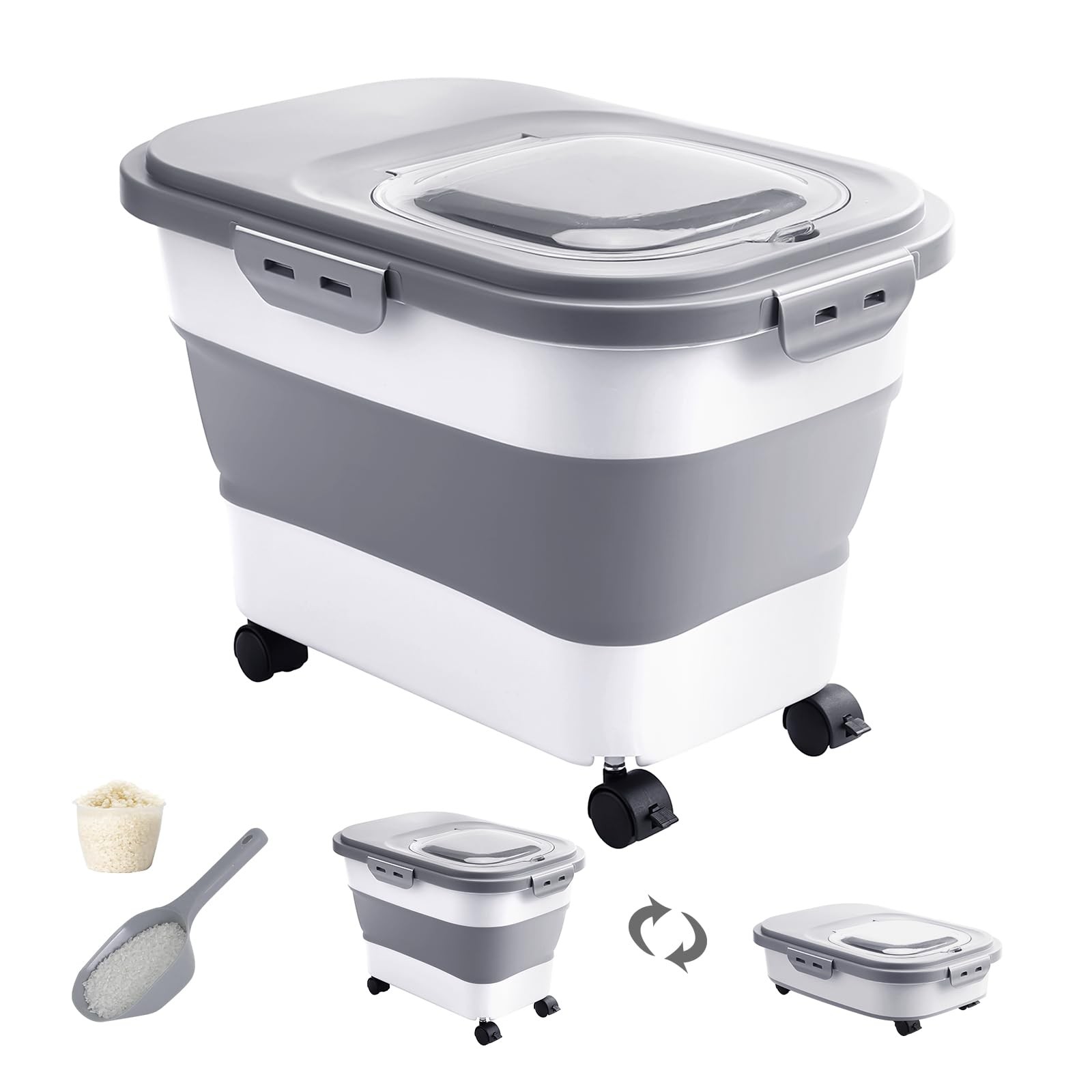 DDMOMMY 20-30 Lbs Rice Storage Container,Collapsible Large, Grey/20-30LBS