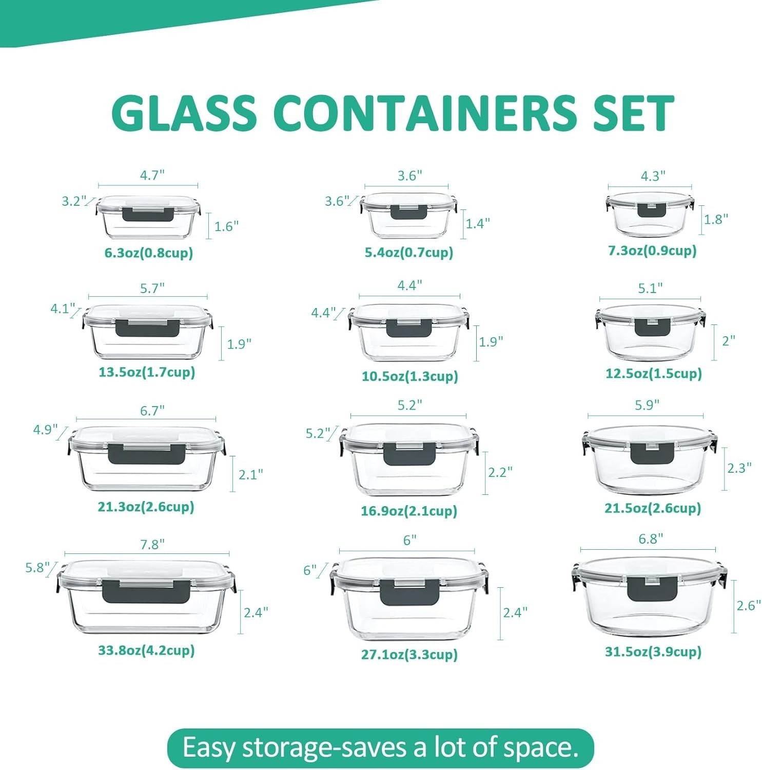 24-Piece BPA-Free Glass Containers – Oven, Dishwasher & Freezer Safe