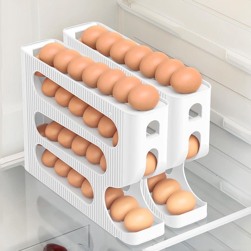 Automatic Rolling down Egg Holder, 2 Pack Egg Organizer Storage for Refrigera…