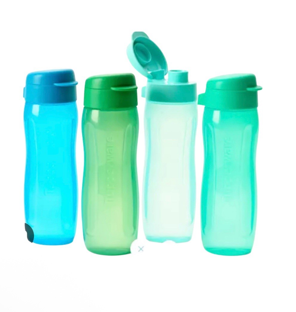 Tupperware Gen 2 Eco Water Drink Bottles Set 4 Green Hues 1L Flip Top New