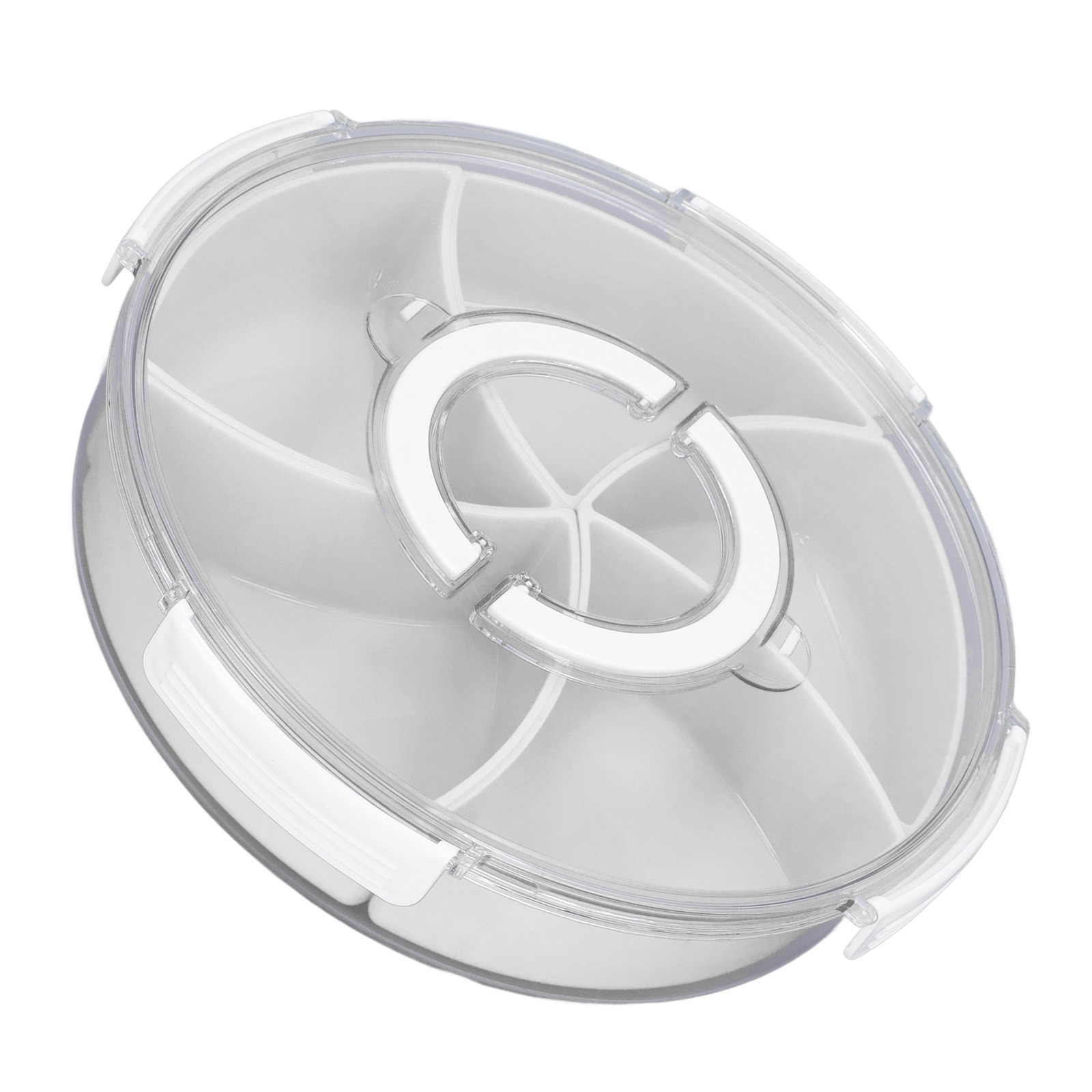 White 5-Compartment Rotating Snack Box with Lid & Handle