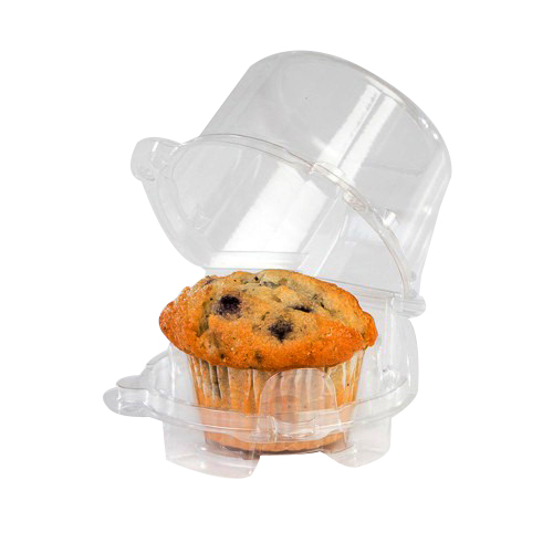 Hinged Lid Single Serve Cupcake/Muffin Container Clear PET 2″ Bottom L 300/Case