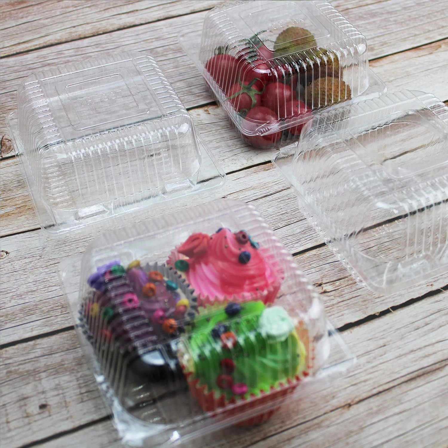 Clear Square Plastic Hinged Food Containers, 50PC Cake Slice Containers, Disposa