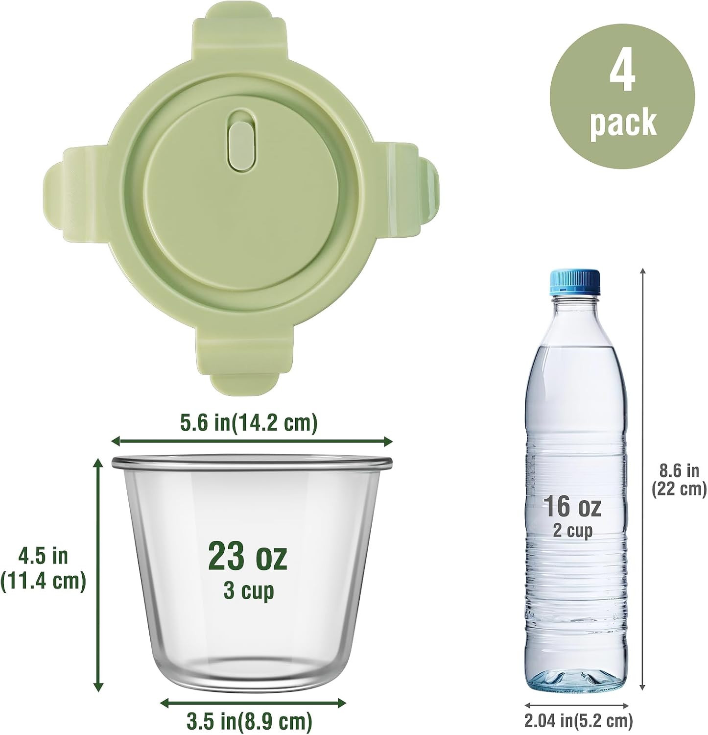 3Cup/23Oz Glass Meal Prep Containers with Vented Lids Food Storage, 4 PACK | Sou