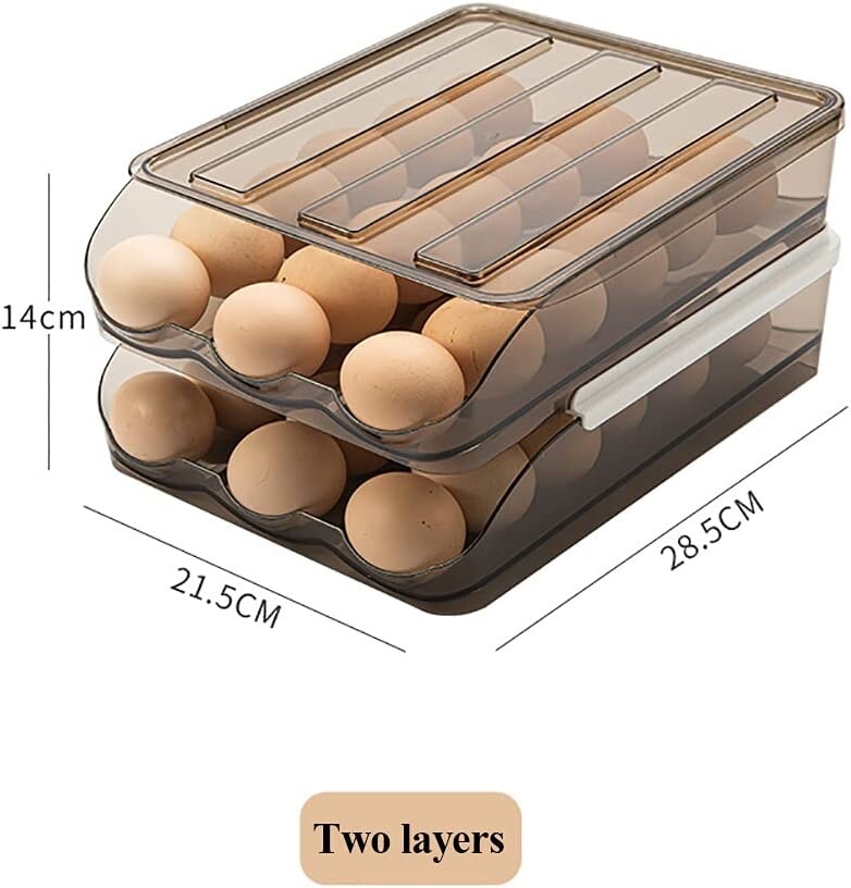 Auto Rolling Egg Holder Storage Box for Refrigerator Egg Tray Fridge Organizer