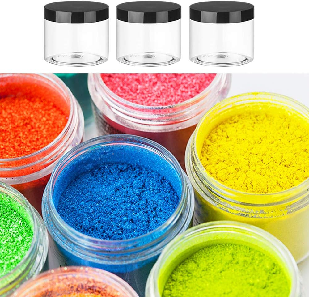 20 Pack 2Oz Clear Plastic Slime Containers – Storage Jars with Black Lids