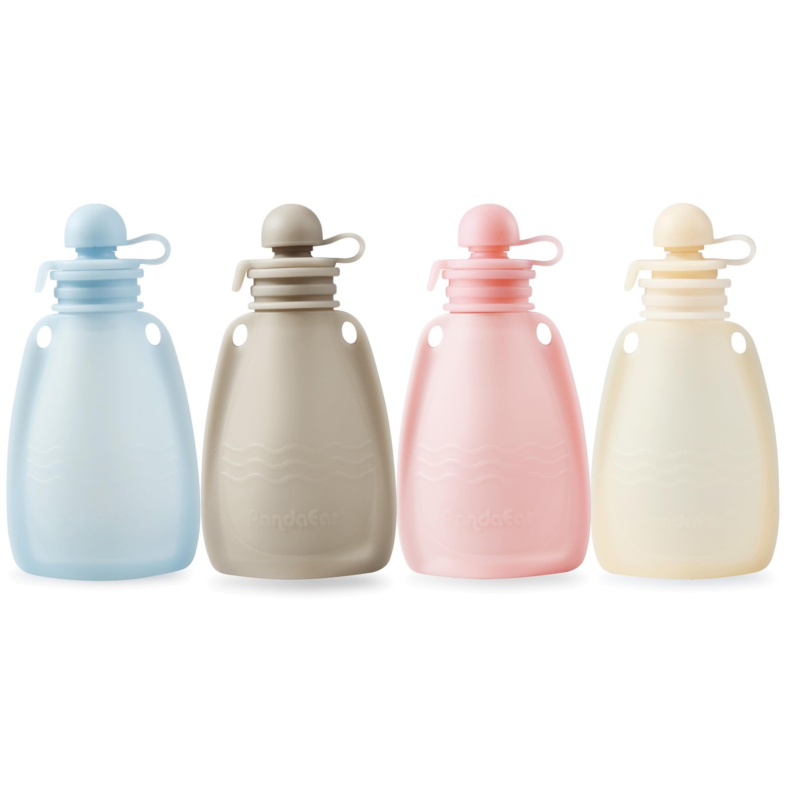 PandaEar Reusable Silicone Baby Food Pouches, 4 Pack 5 Piece Set, light blue