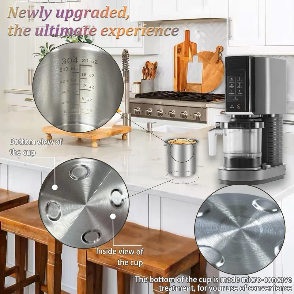 Stainless Steels Fit for Ninja Creami Containers- 4 Pack, 16oz Cups, with Nin…