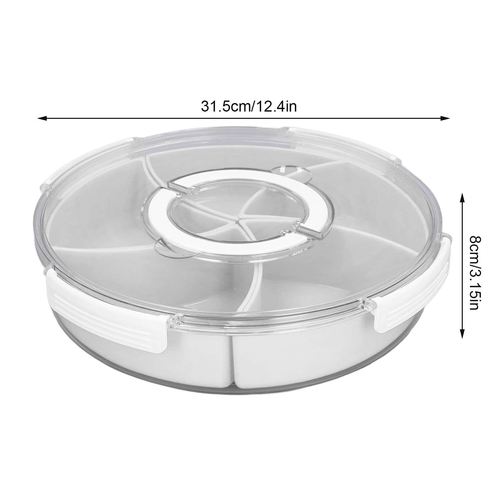 White 5-Compartment Rotating Snack Box with Lid & Handle