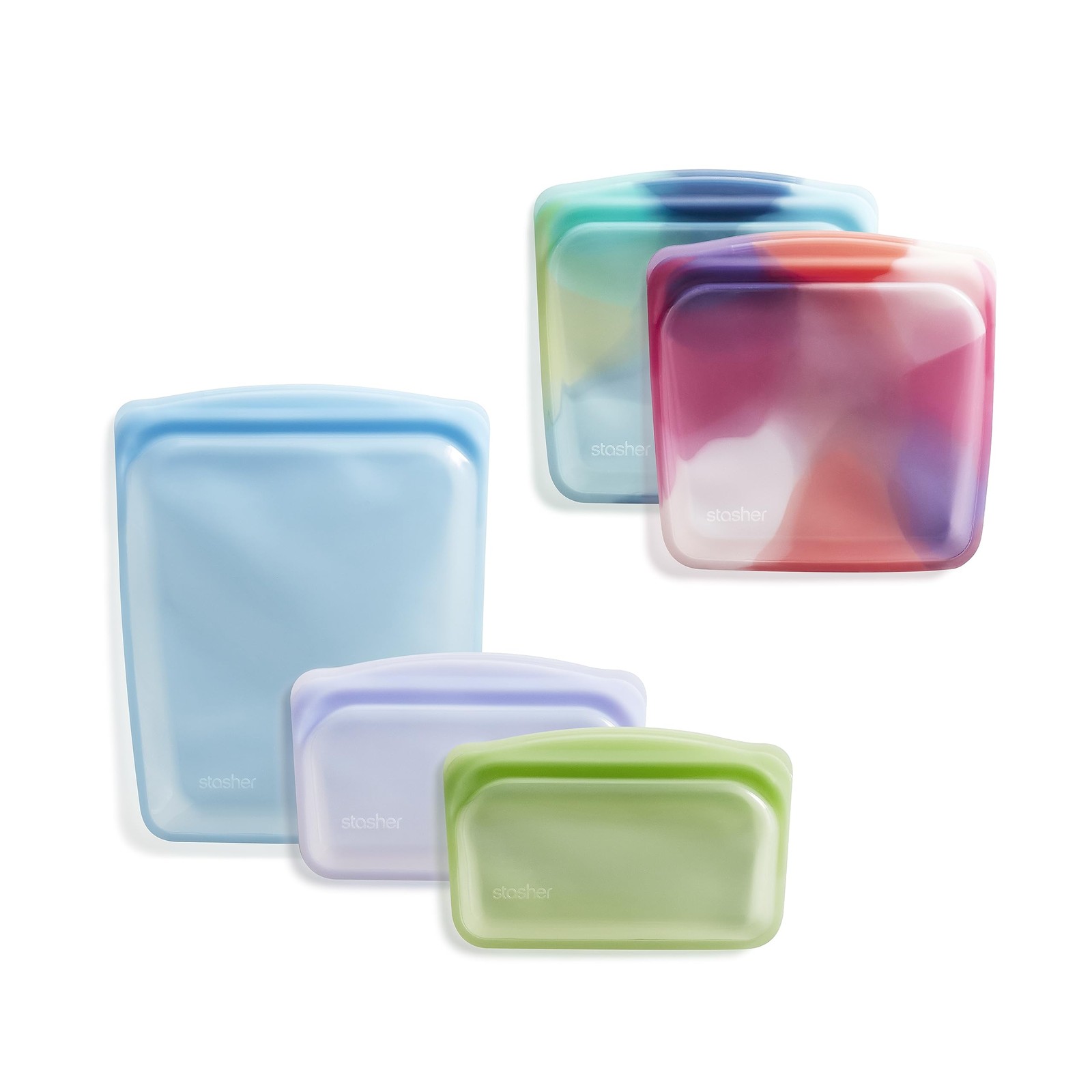 Stasher Silicone Reusable Food Storage Bags, 5Pack, Reusable Freezer Bags, Mi…