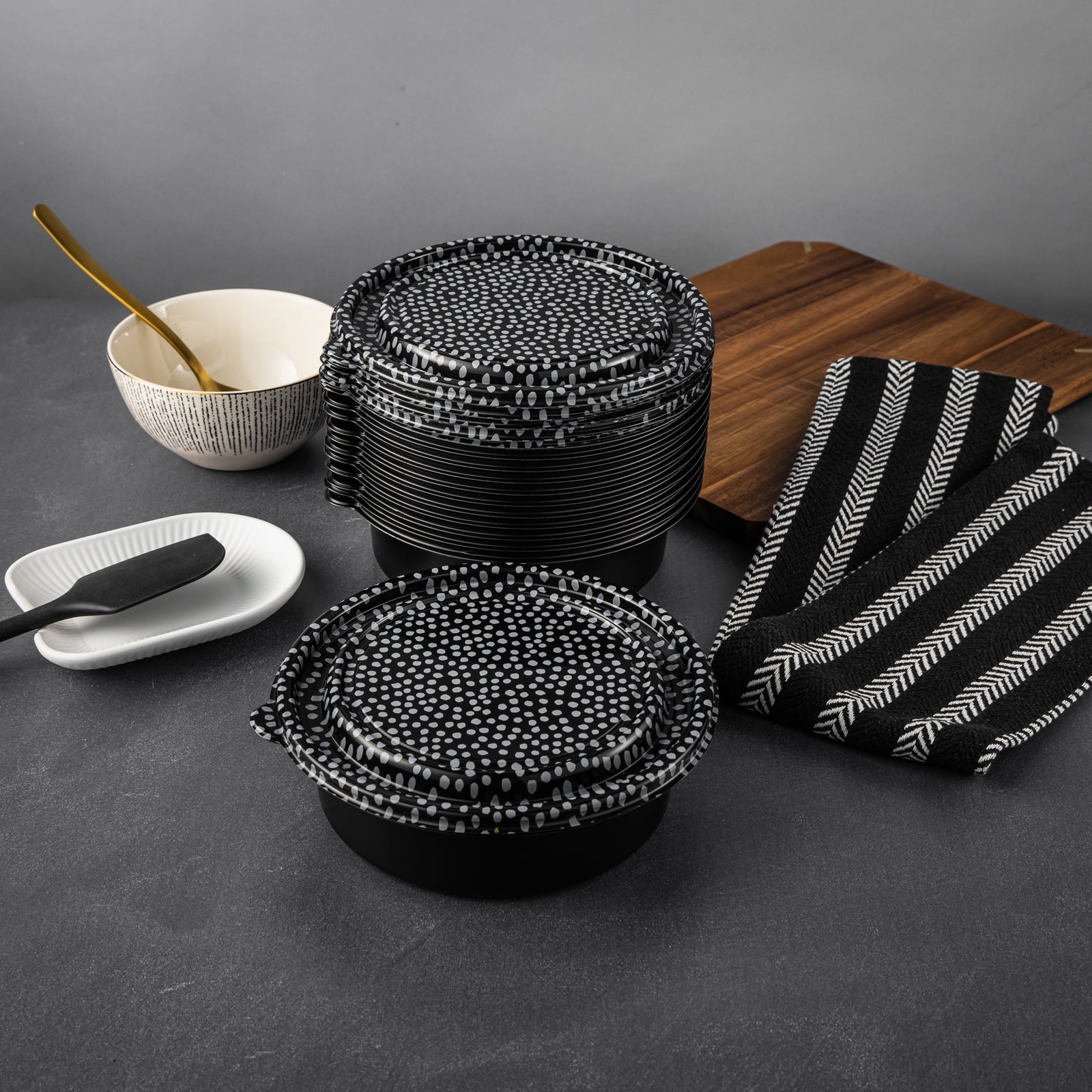 2 pack 24-Piece Meal Prep Food Container Set Black