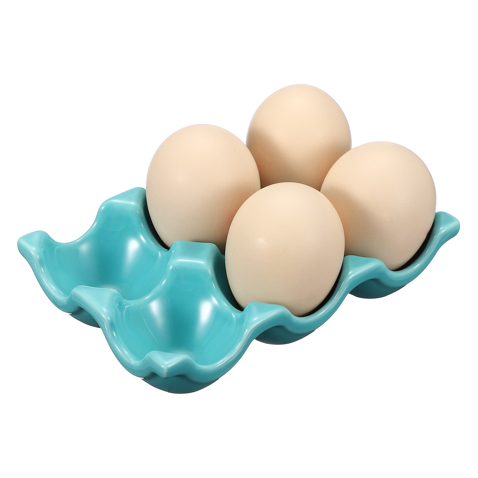 Ceramic 6 Cups Egg Tray Holder for Home Kitchen Storage, Light Blue