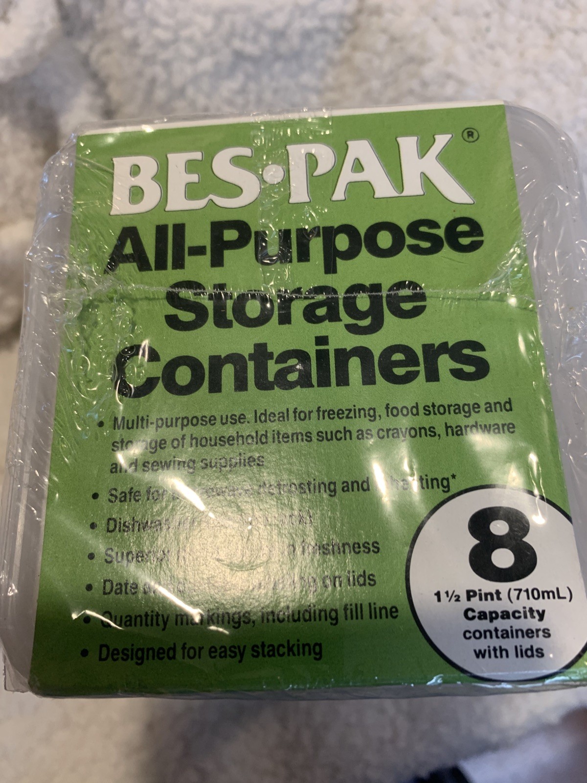 Vintage Bes Pak All Purpose Storage Containers 1.5 Pint Capacity w/ Lids Freezer