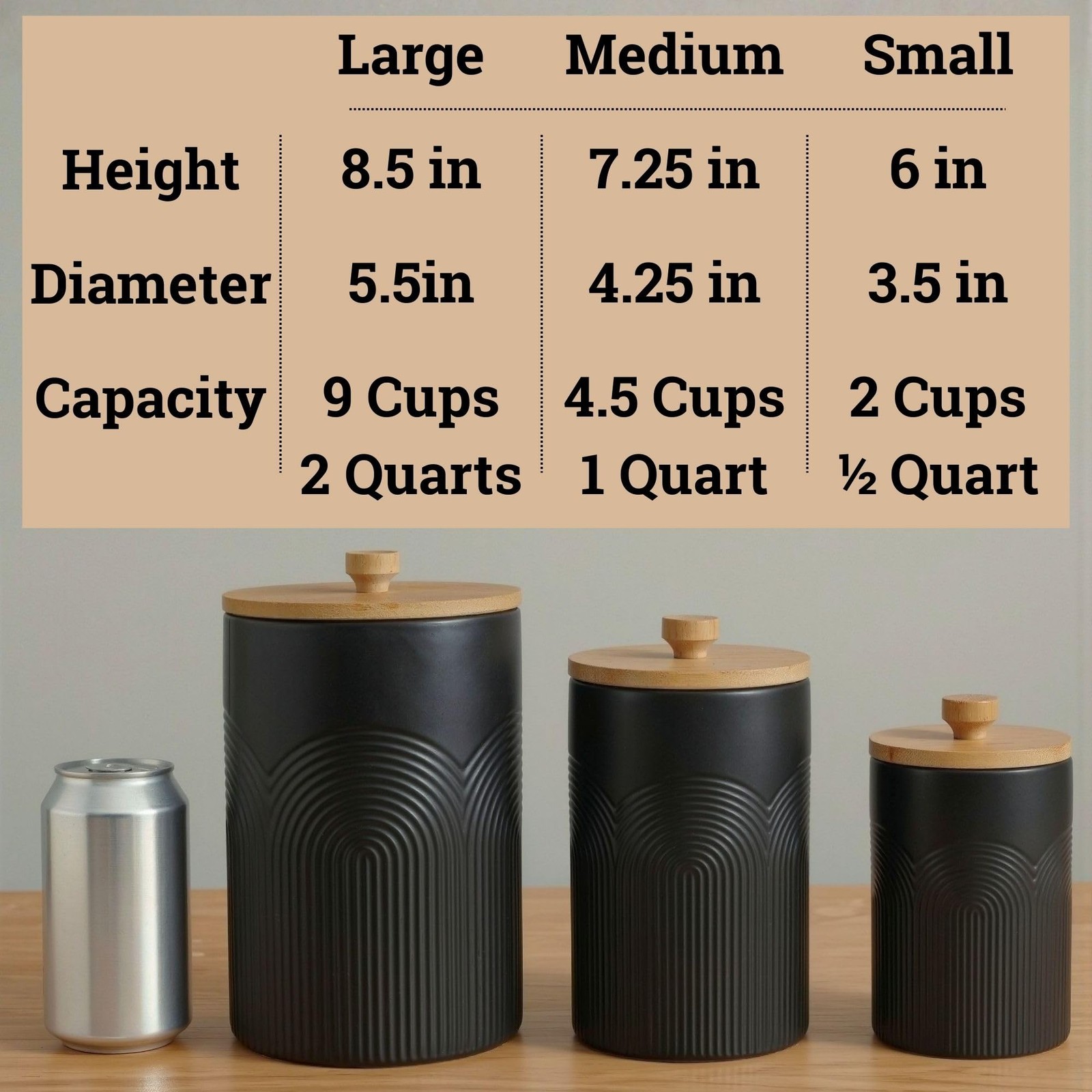 Ceramic Kitchen Canisters for Countertop Set of 3 with Airtight Bamboo Lids -…