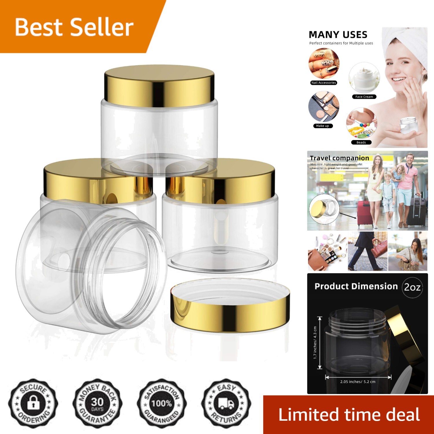 Chic 4-Piece Gold 2 Oz Travel Containers with Leak-Proof Design for Skincare