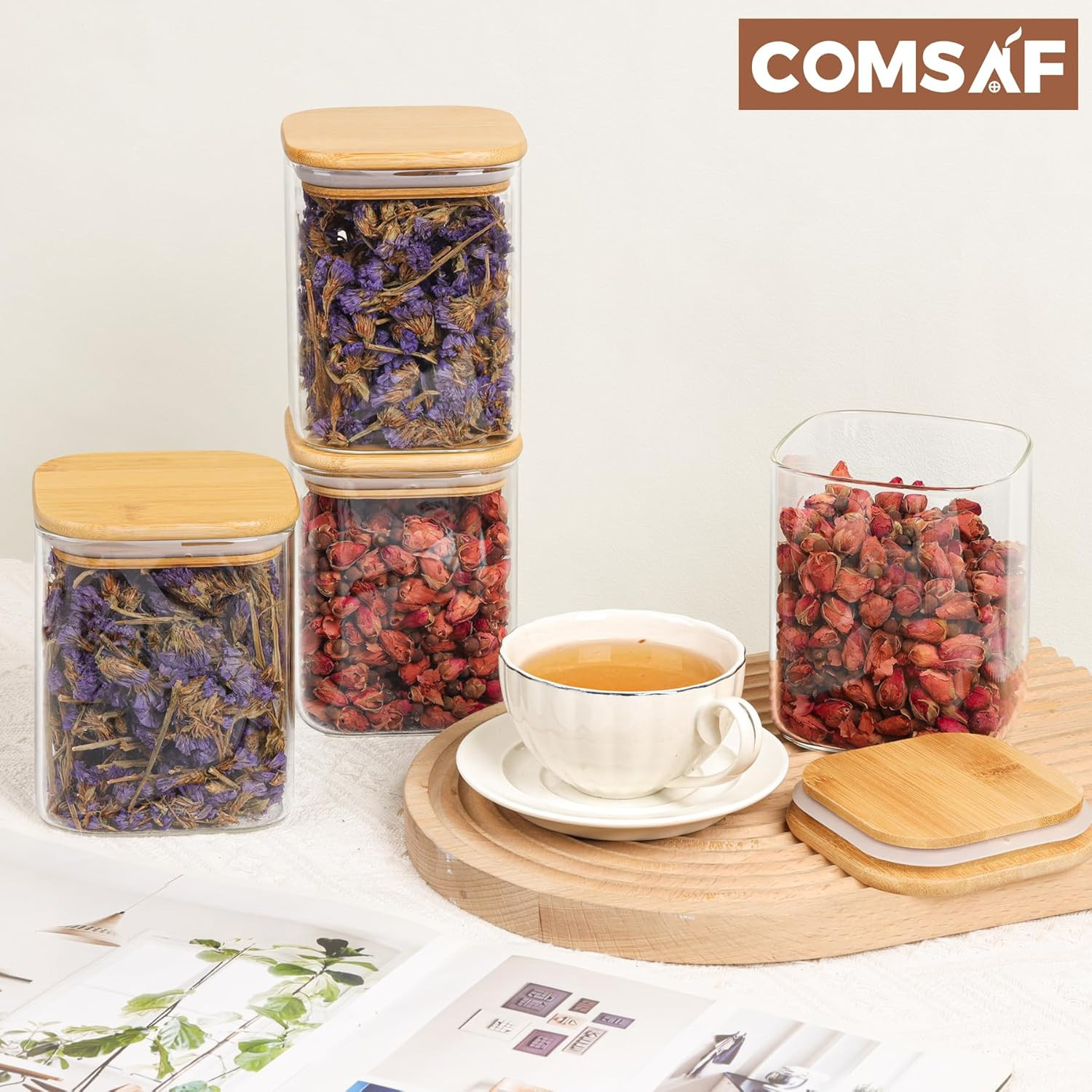 27 Oz Glass Food Storage Jars Set of 6, Clear Storage Containers with Airtight L
