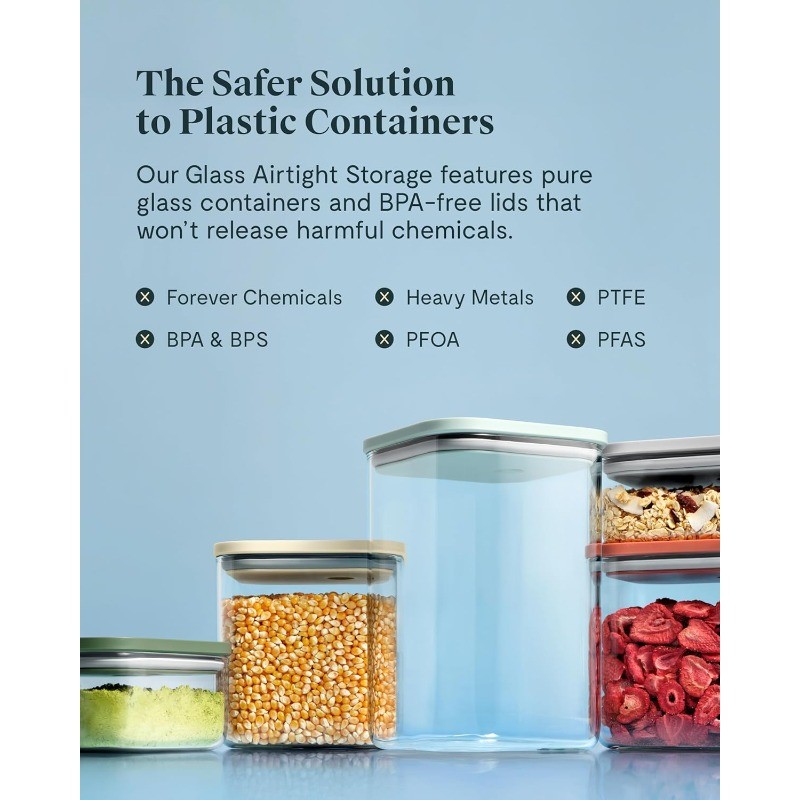 1qt Glass Airtight Food Storage Container Lid Non-Toxic BPA-Free Kitchen Storage