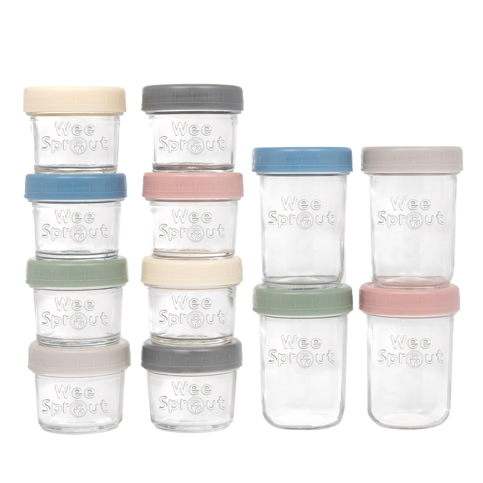 WeeSprout Glass Baby Food Storage Jars w/ Lids 4/8 oz, 12 Pack Set Snack, Reu…