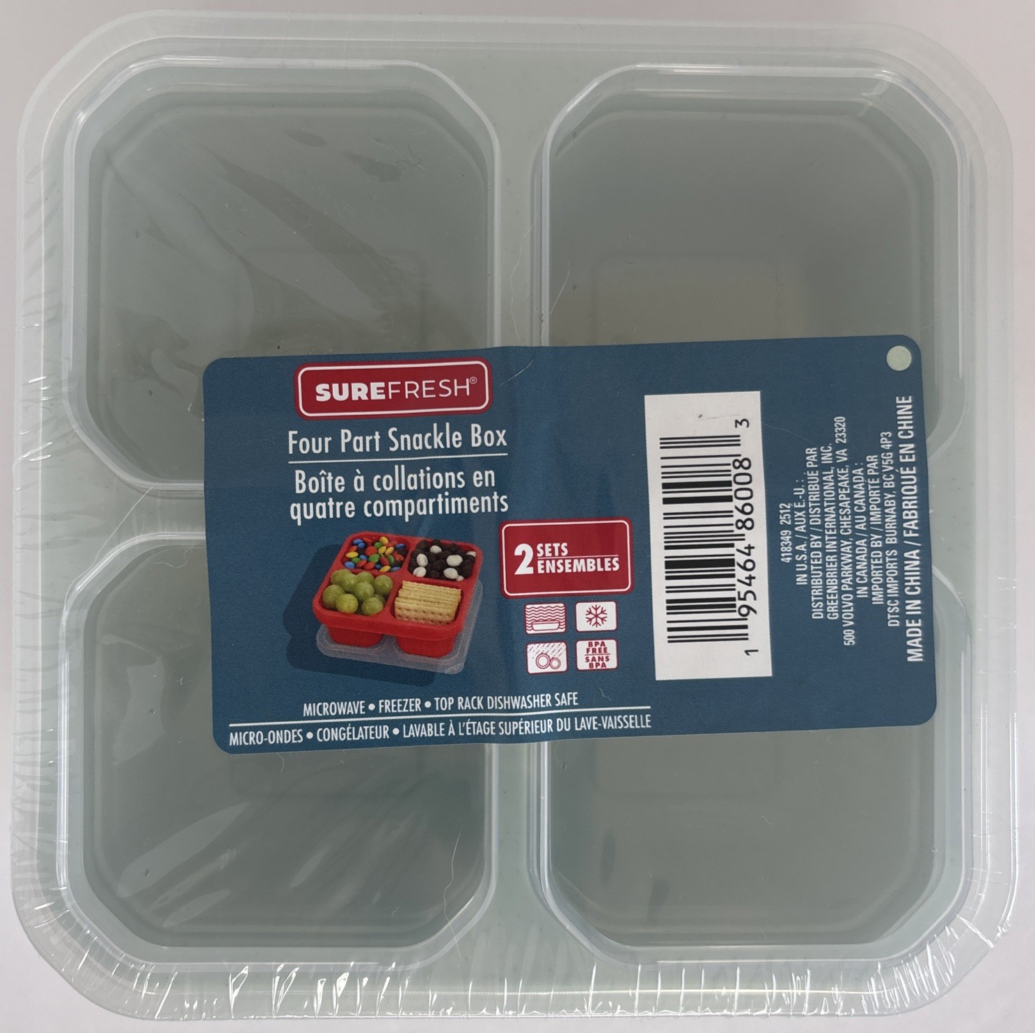 Sure Fresh Reusable Snack Container W/Lid LIME—1- 2/Pk—NEW—4 Part—SHIPS IN 24HRS