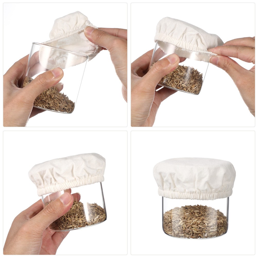 5Pcs Reusable Cotton Cloth Jar Covers for Bread Proofing and Fermenting Beige