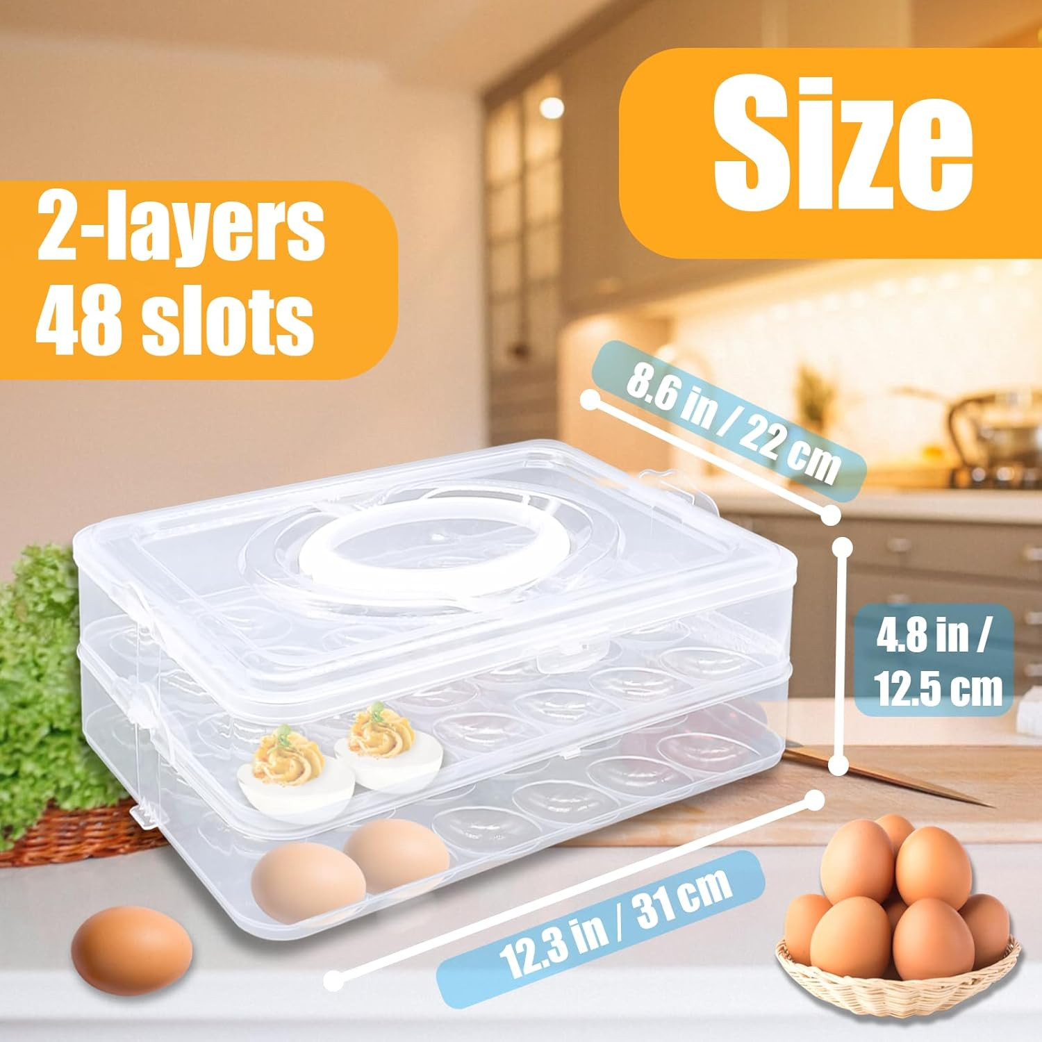 2-Layer Deviled Egg Carrier with Lid,Deviled Egg Trays with Handle,Stack Portabl