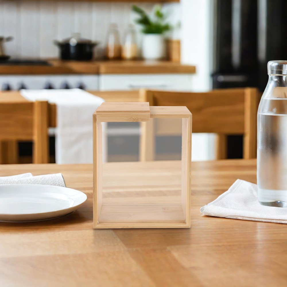Bamboo Sliding Cereal Box Clear Food Dispenser Storage Container