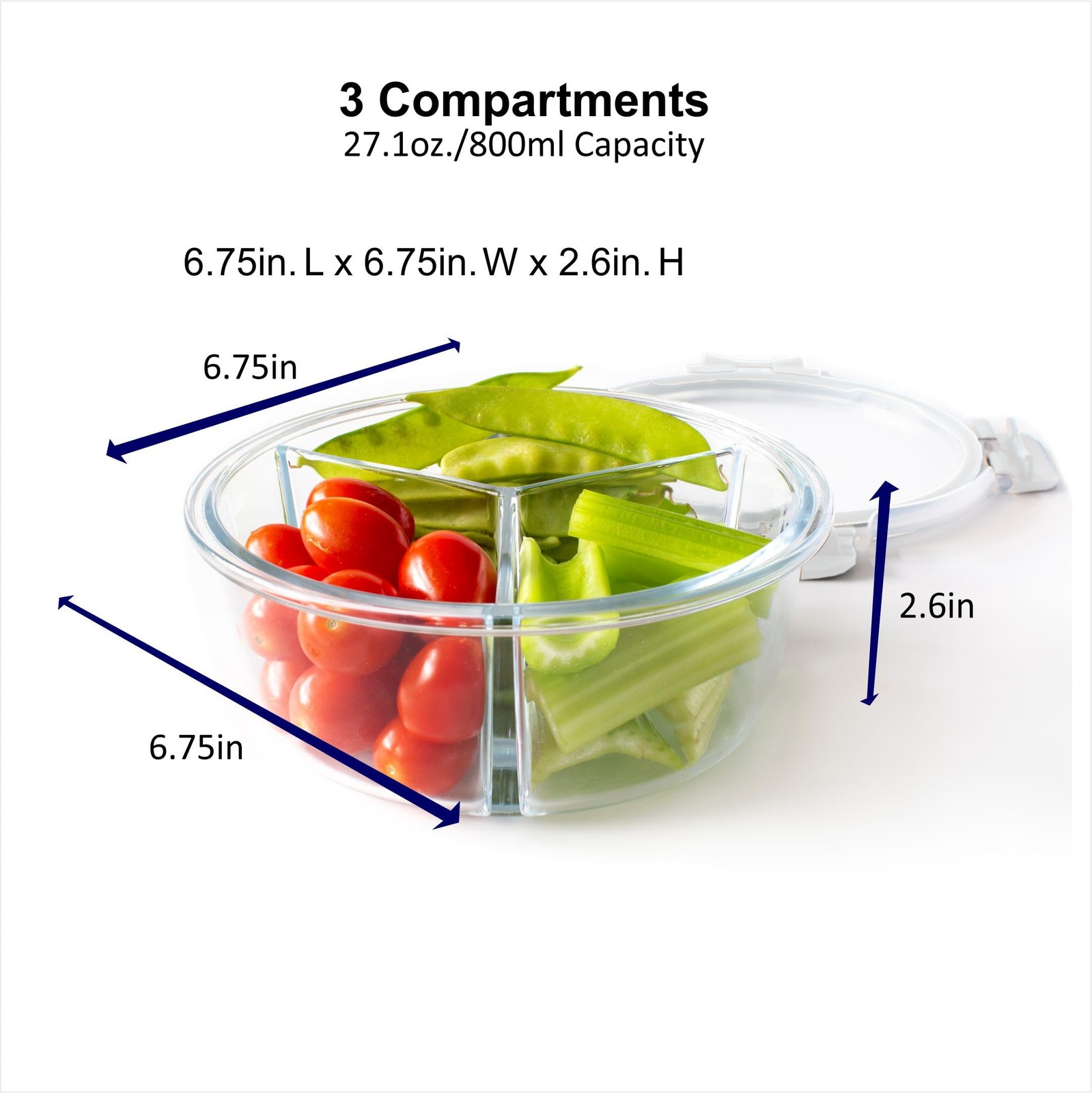 4 Piece Glass Food Storage Compartment Containers, Charcoal Grey
