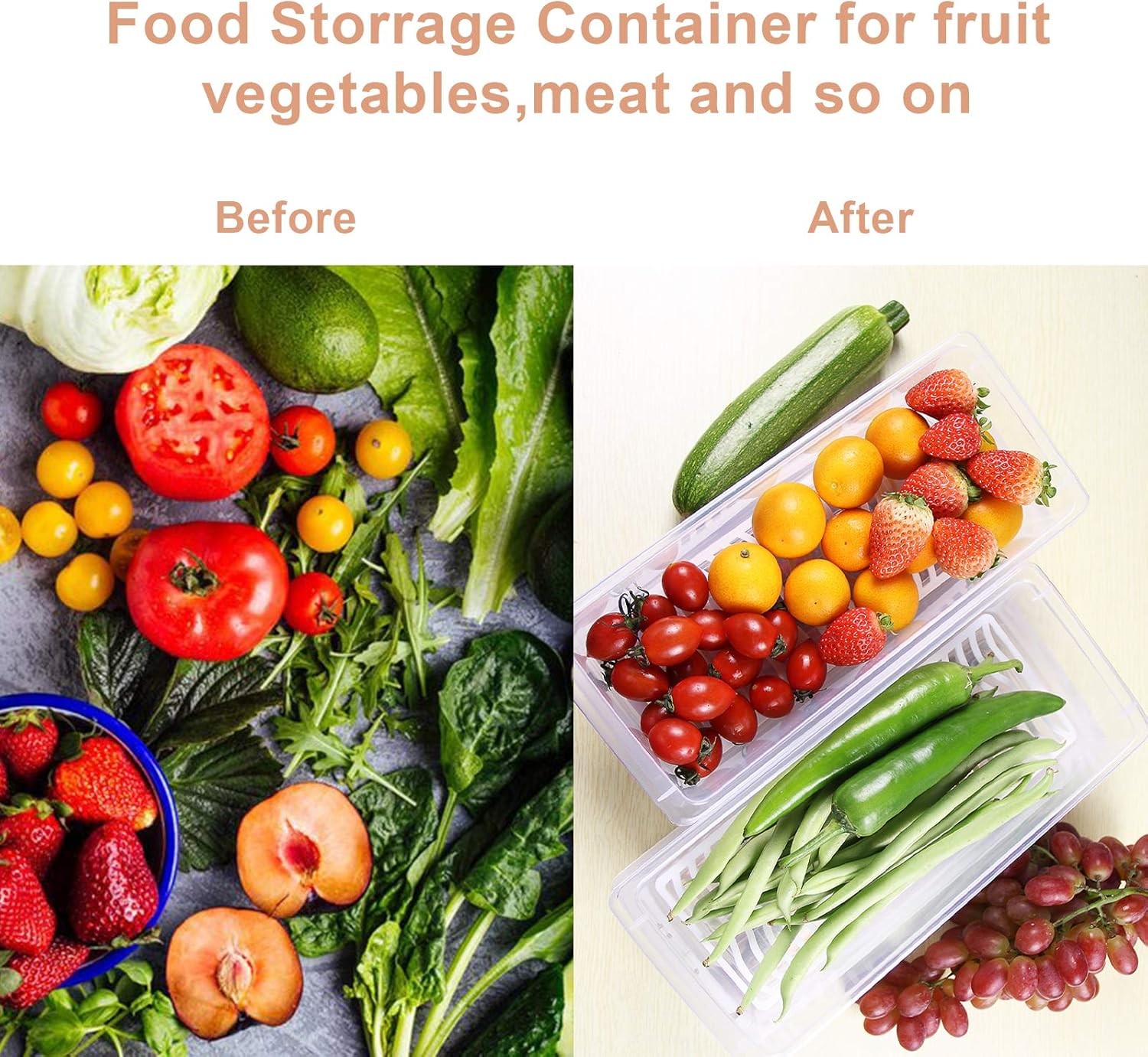 Food Storage Container Plastic Food Containers W/ Removable Drain Plate & Lid