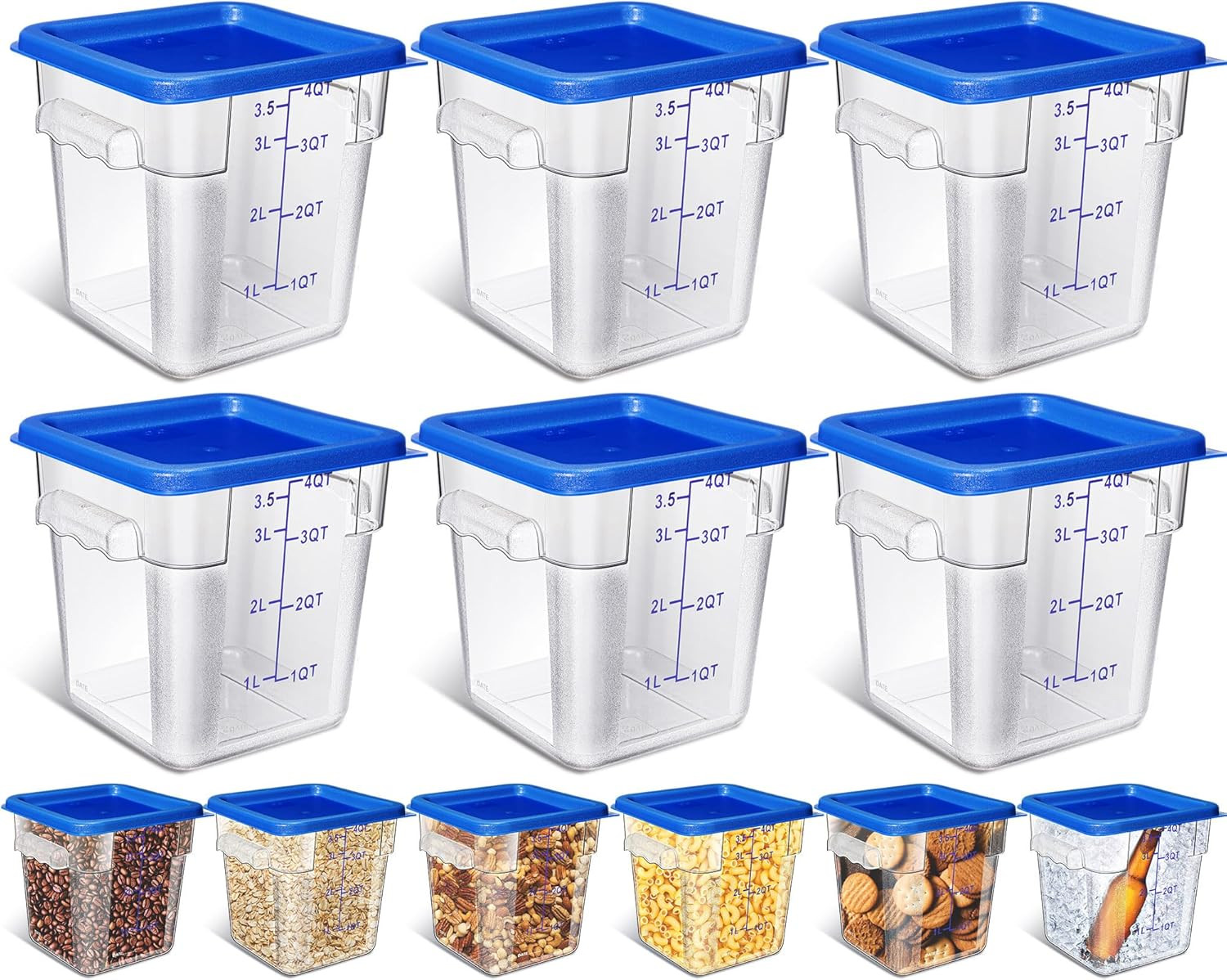 6 Pcs 4 Qt Clear Airtight Food Storage Containers with Lids – Blue