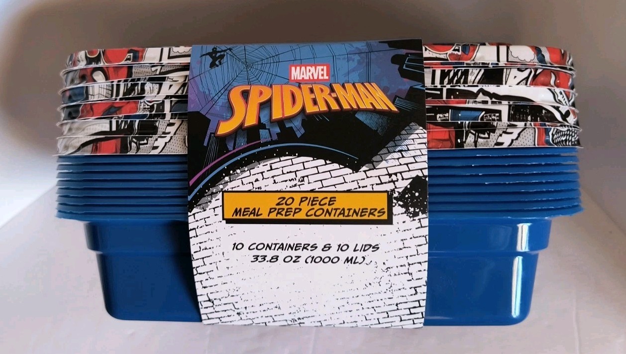 Marvel SPIDERMAN 20 Piece Meal Prep Food Storage Containers NEW! Free Shipping!