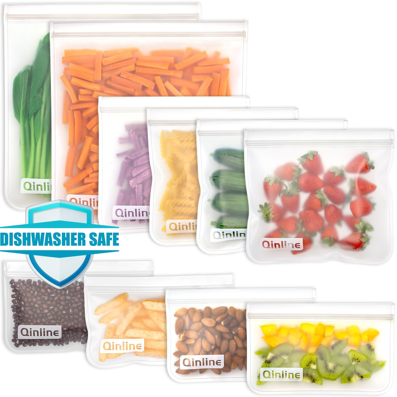 Reusable Food Storage Bags – 10 Pack Freezer Bags, Reusable Bags , Extra Thic…