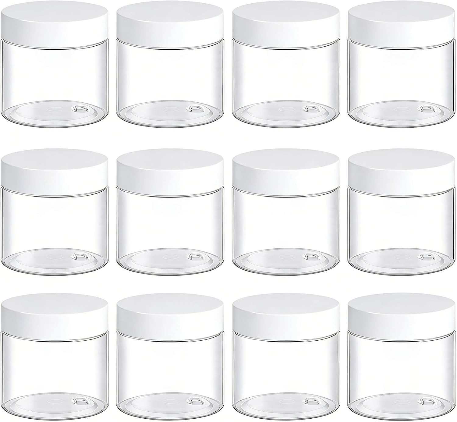 12 Pack 2 Oz Plastic Jars with White Lids, 2Oz Small Plastic Containers with Lid