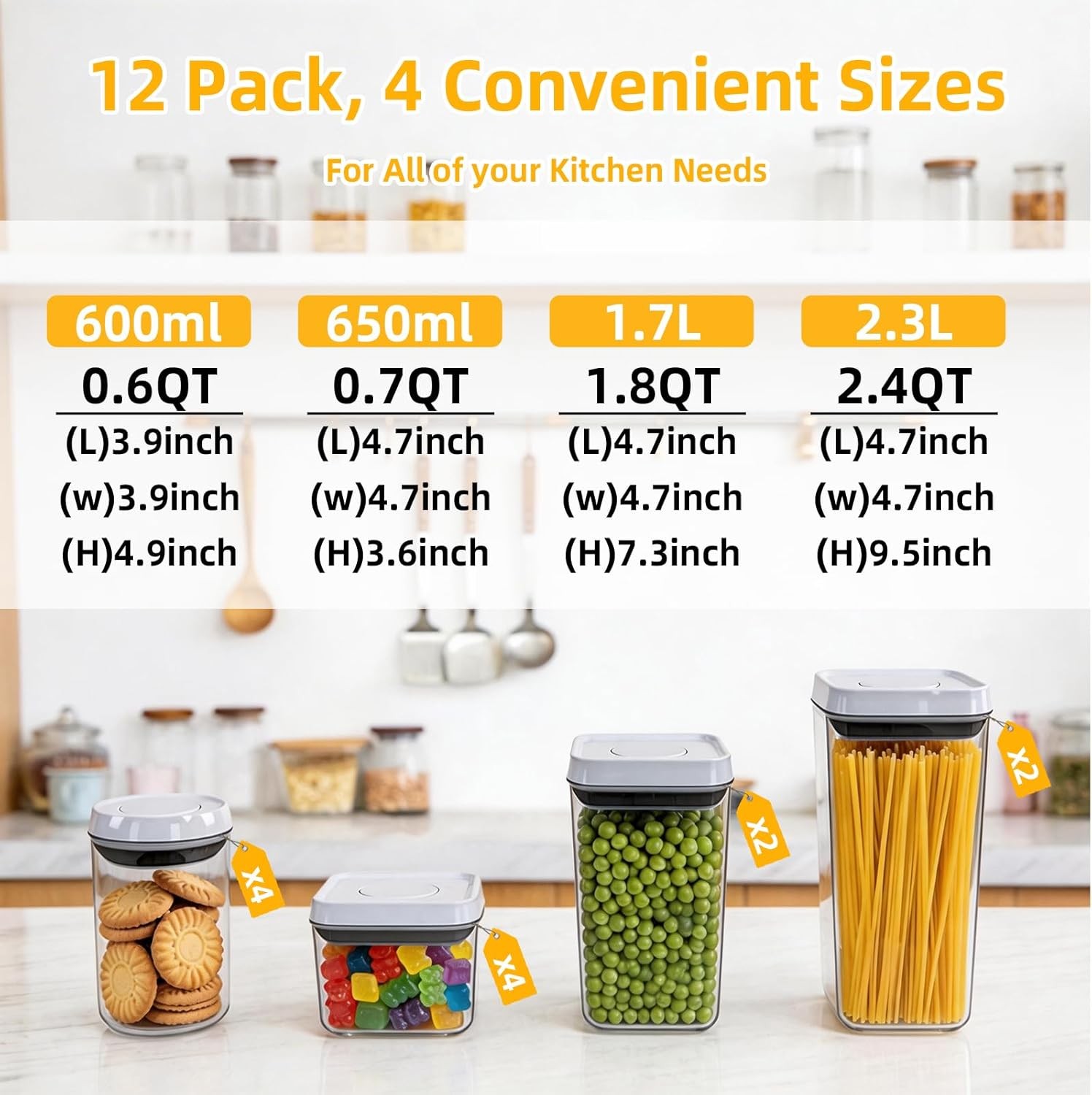 12 Pcs Pop Containers Set Airtight Food Storage W/ Lids Push Button BPA-Free