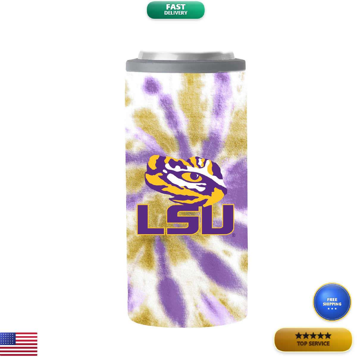 Logo Brands Lsu 12Oz Tie Dye Slim Can Coolie S12C