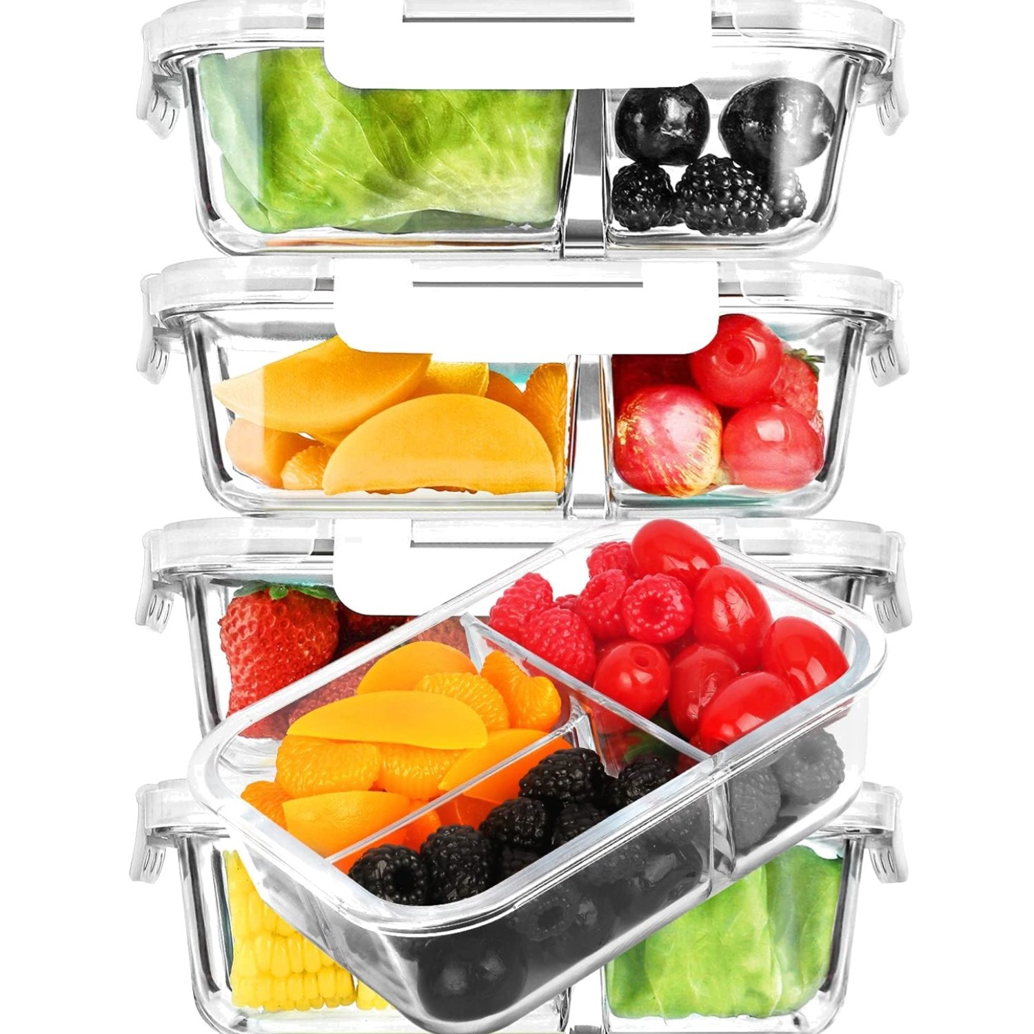 5-Pack,36 oz] Glass Meal Prep Containers 3 Compartment with Lids, Glass Lunch…